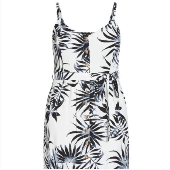 City Chic Phi Phi Palm Print Ivory Button Dress XL 22 N - Picture 3 of 7